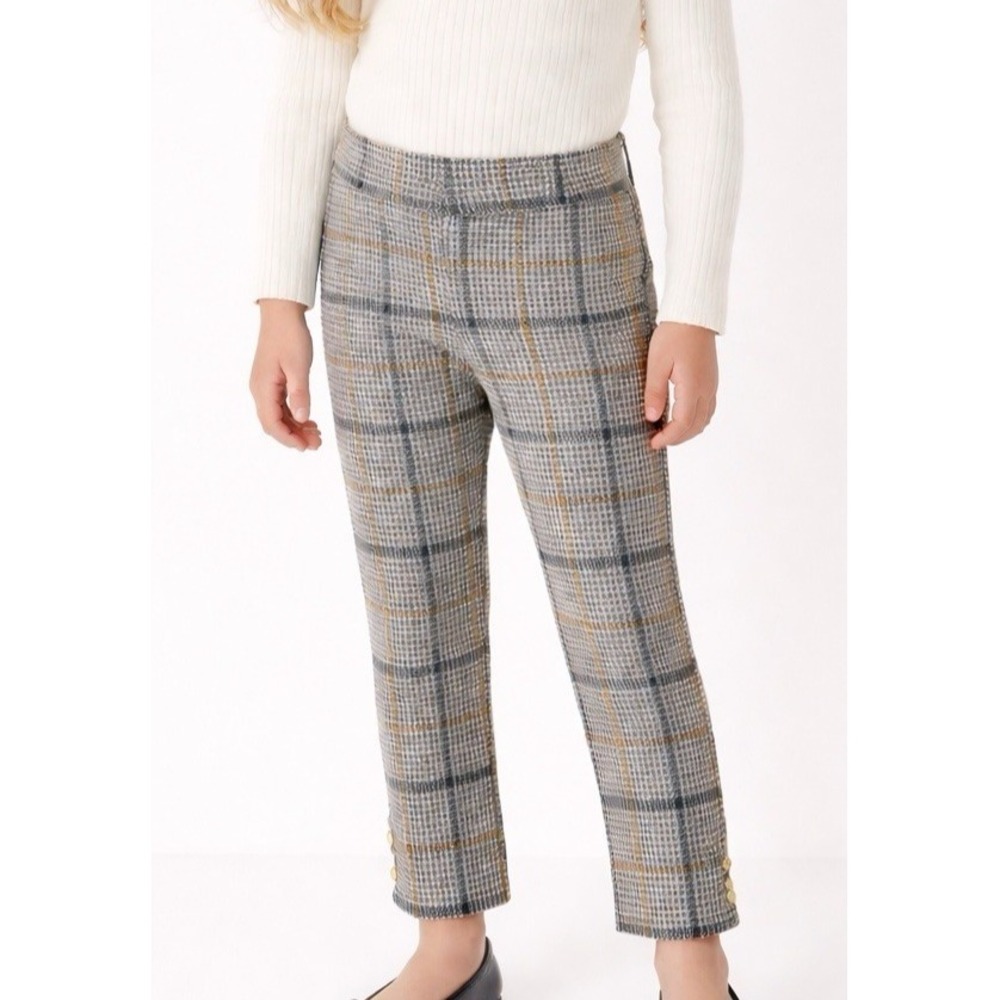 Janie and Jack Girls Plaid Pants Size 6 Gray Pull On Stretch Dress Leggings